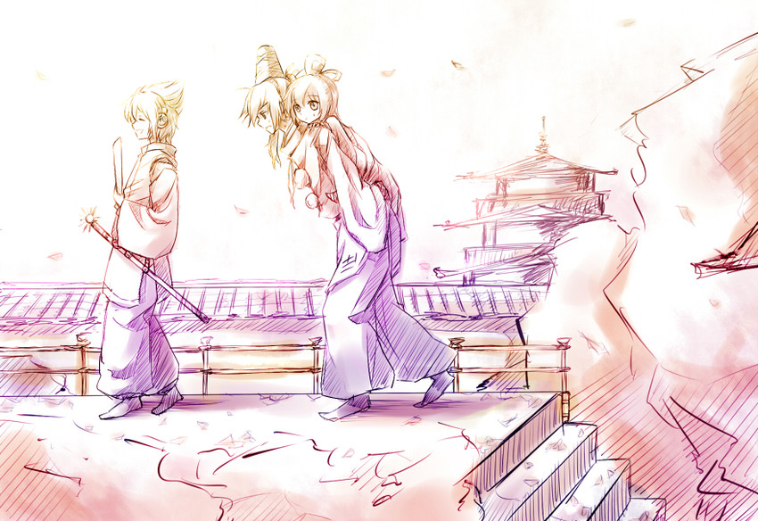 toyosatomimi no miko, mononobe no futo, and soga no tojiko (touhou) drawn by rhapsode