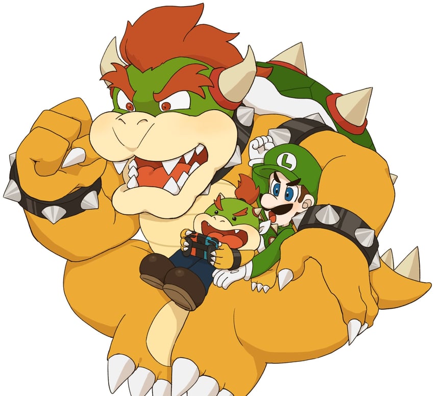 luigi, bowser, and bowser jr. (mario) drawn by mimimi_(mimimim9999)