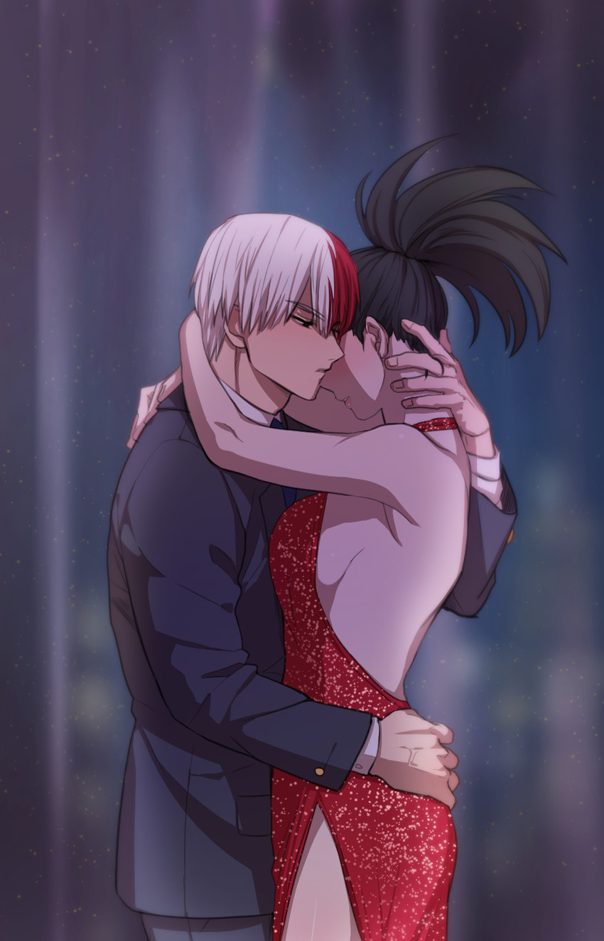 todoroki shoto and yaoyorozu momo (boku no hero academia) drawn by saran
