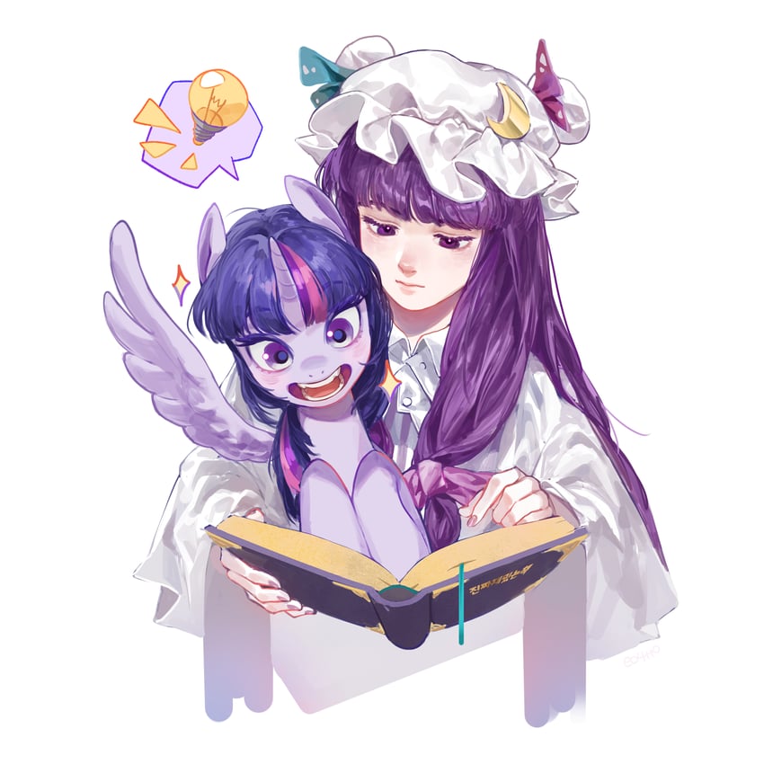 patchouli knowledge and twilight sparkle (touhou and 2 more) drawn by eosatto_(eo4tto)