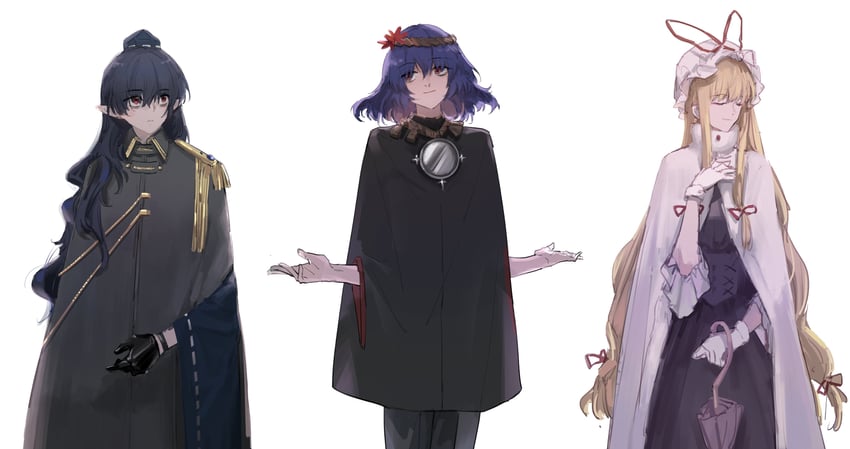 yakumo yukari, yasaka kanako, and iizunamaru megumu (touhou) drawn by indis