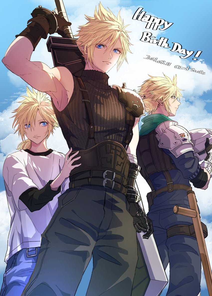 cloud strife (final fantasy and 3 more) drawn by 26caaan