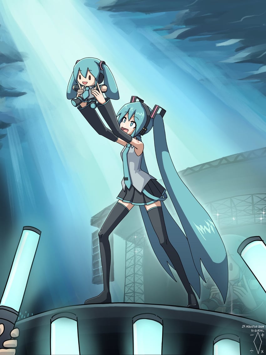 hatsune miku (vocaloid and 1 more) drawn by digiral