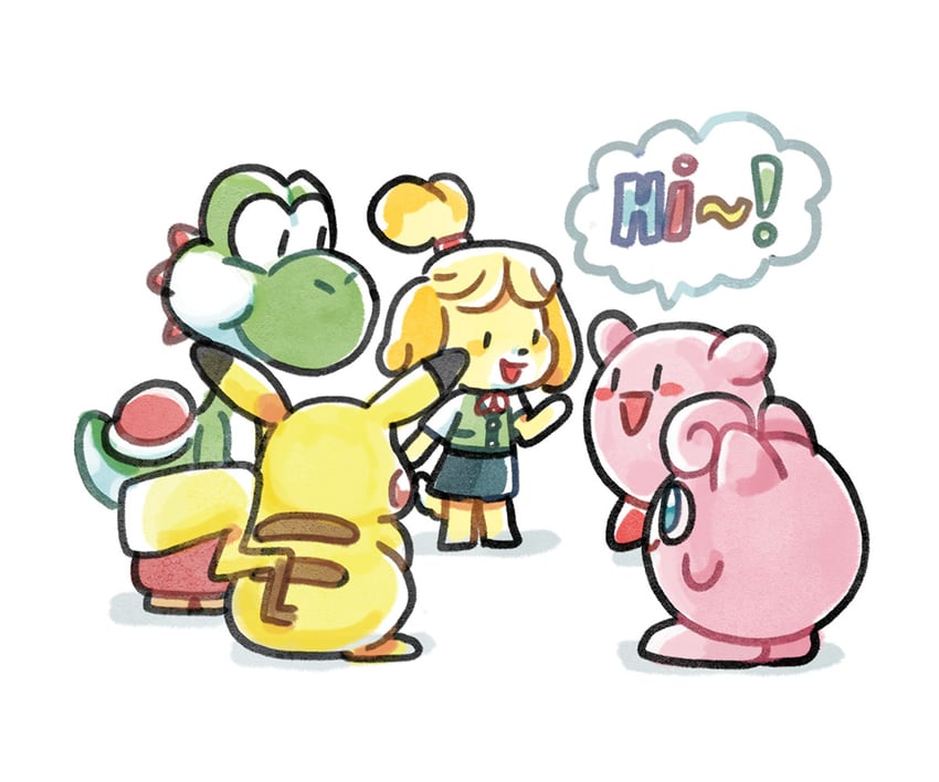 pikachu, kirby, jigglypuff, isabelle, and yoshi (pokemon and 4 more) drawn by lozyrosie