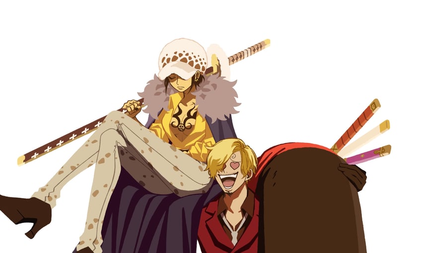 roronoa zoro, sanji, trafalgar law, and law-chan (one piece) drawn by wawanomi
