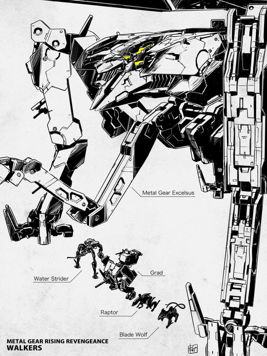 bladewolf, metal gear excelsus, vodomerka, raptor, and grad (metal gear and 1 more) drawn by yanase_takayuki