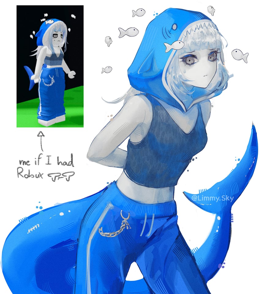 gawr gura and player character (hololive and 2 more) drawn by limmysky