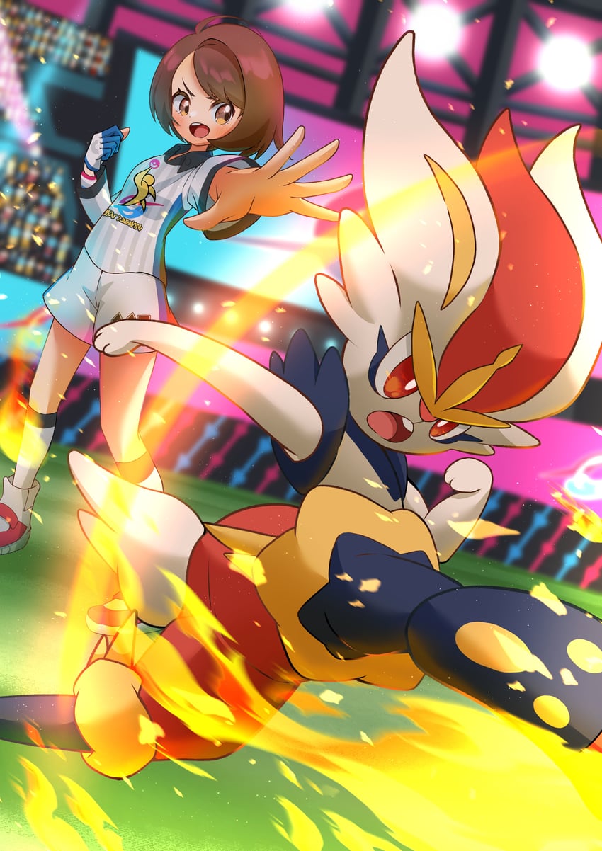 gloria and cinderace (pokemon and 1 more) drawn by refisa