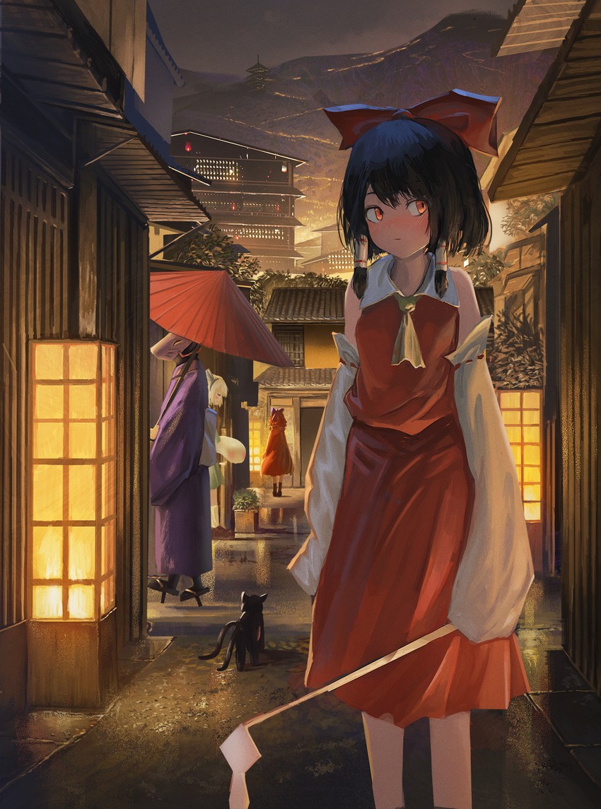 hakurei reimu, konpaku youmu, kaenbyou rin, and sekibanki (touhou) drawn by fjsmu