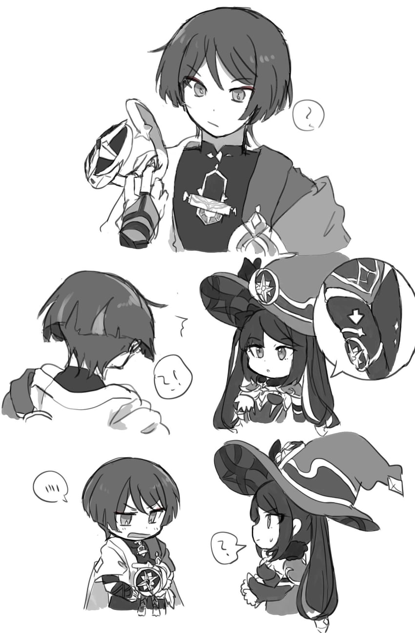 scaramouche, wanderer, and mona (genshin impact) drawn by iris_hapic