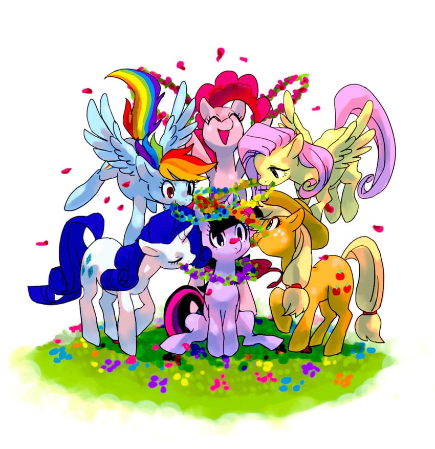 twilight sparkle, fluttershy, rainbow dash, pinkie pie, rarity, and 1 more (my little pony and 1 more) drawn by hakinikui_kutsu_no_mise