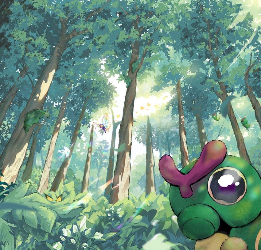 pichu, butterfree, caterpie, and metapod (pokemon and 1 more) drawn by pponituc