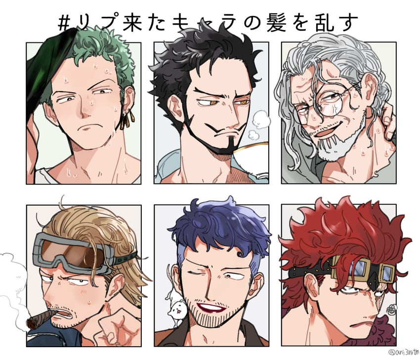 roronoa zoro, dracule mihawk, eustass kid, silvers rayleigh, paulie, and 2 more (one piece) drawn by ani3nrtm