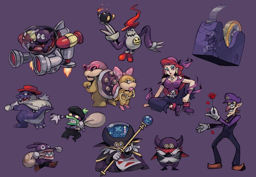 waluigi, bob-omb, wendy o. koopa, captain syrup, roy koopa, and 8 more (mario and 8 more) drawn by rinabee_(rinabele0120)