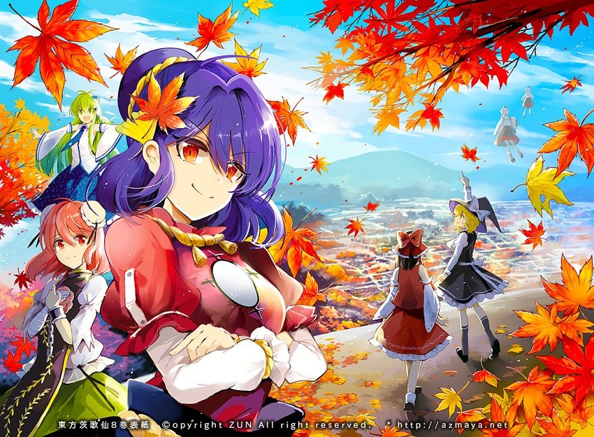 hakurei reimu, kirisame marisa, kochiya sanae, inubashiri momiji, yasaka kanako, and 1 more (touhou and 1 more) drawn by azuma_aya