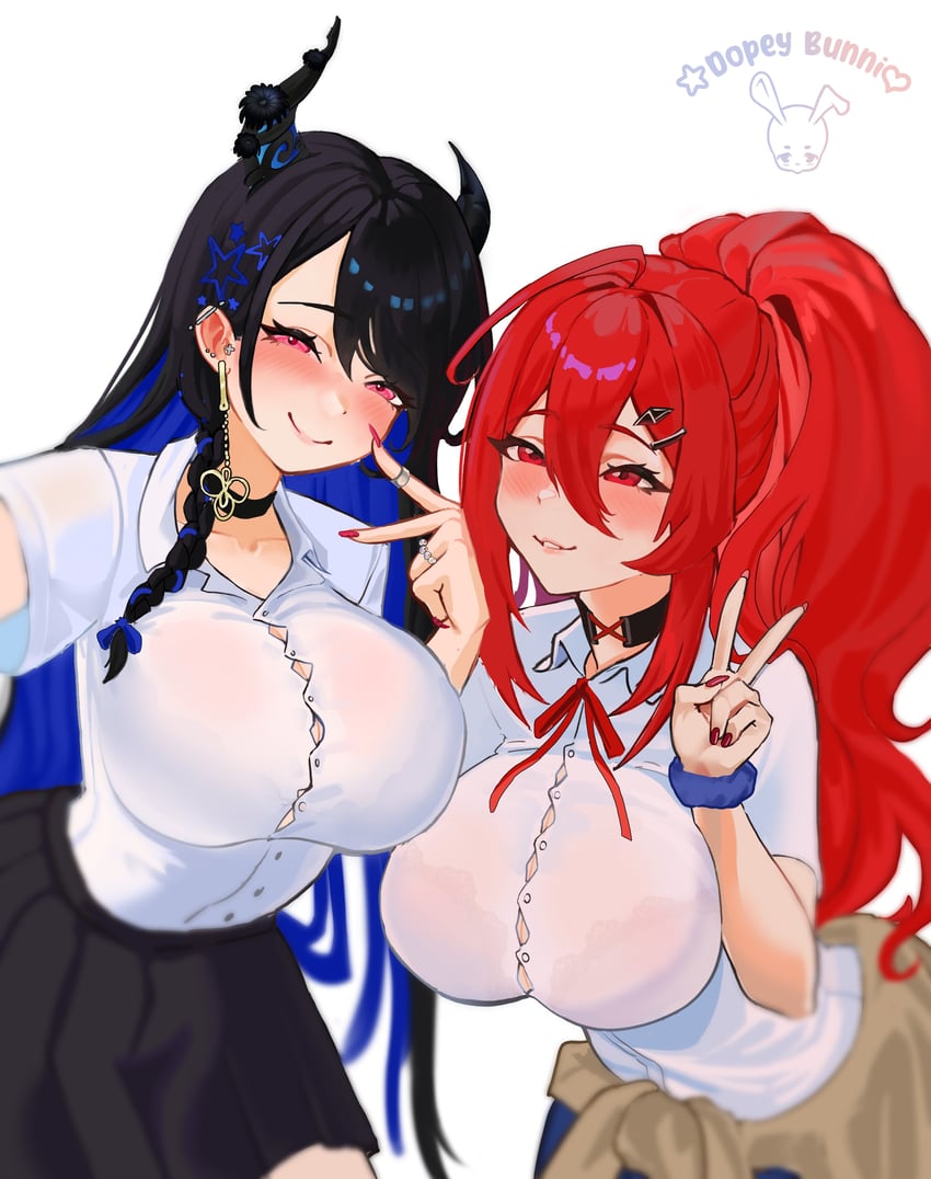 nerissa ravencroft and elizabeth rose bloodflame (hololive and 1 more) drawn by dopeybunni
