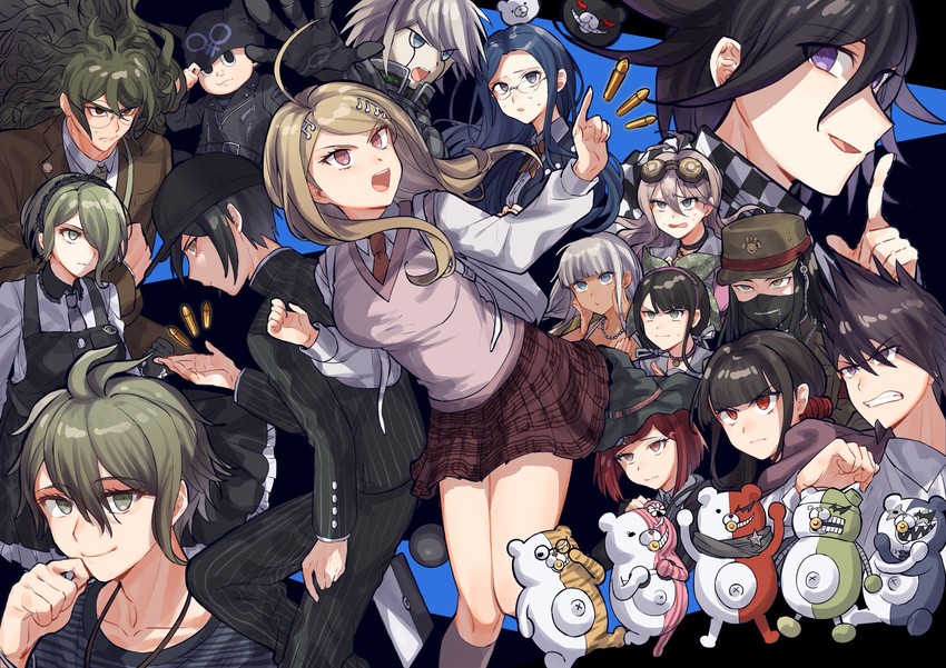 oma kokichi, saihara shuichi, akamatsu kaede, harukawa maki, momota kaito, and 16 more (danganronpa and 1 more) drawn by sumeshiruko