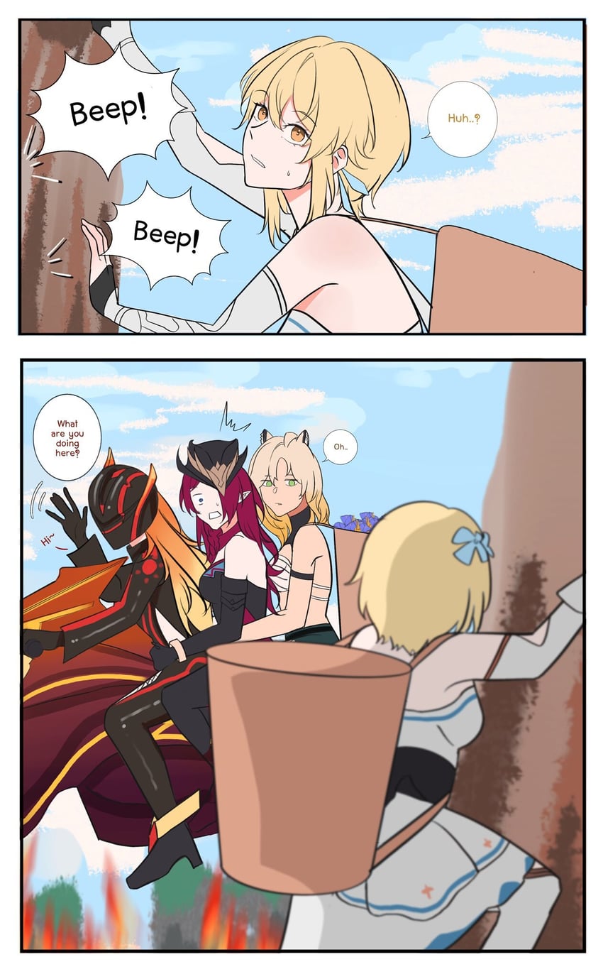 lumine, mavuika, xilonen, and chasca (genshin impact) drawn by tierchi