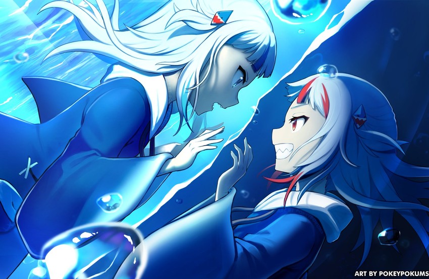 gawr gura (hololive and 2 more) drawn by pokey