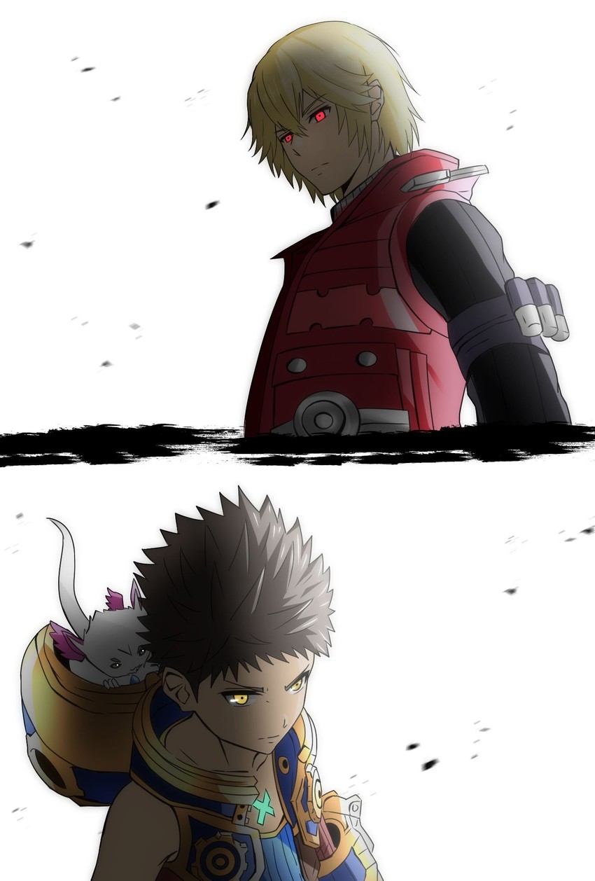 rex, shulk, and azurda (xenoblade chronicles and 3 more) drawn by mebi_il