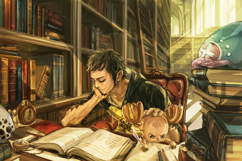 trafalgar law, tony tony chopper, and den den mushi (one piece) drawn by zzyzzyy