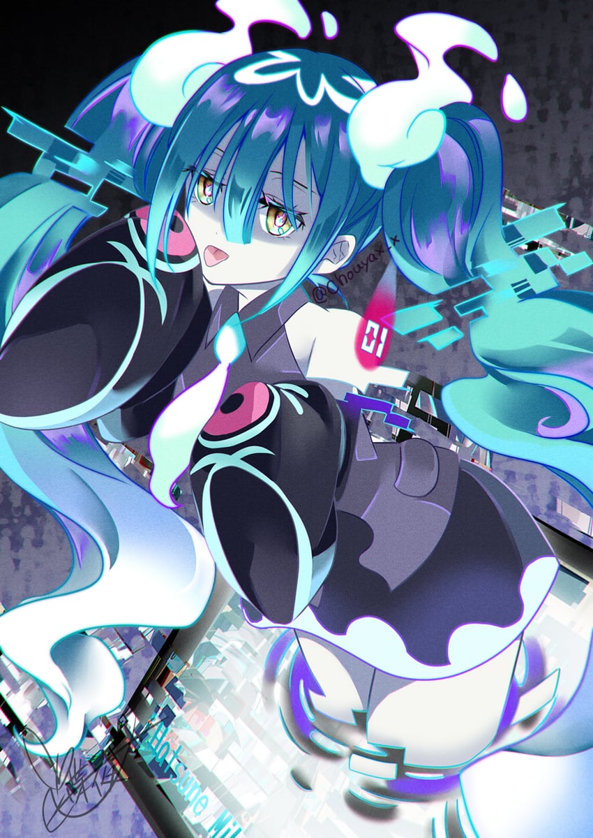 hatsune miku and ghost miku (pokemon and 2 more) drawn by tyouya