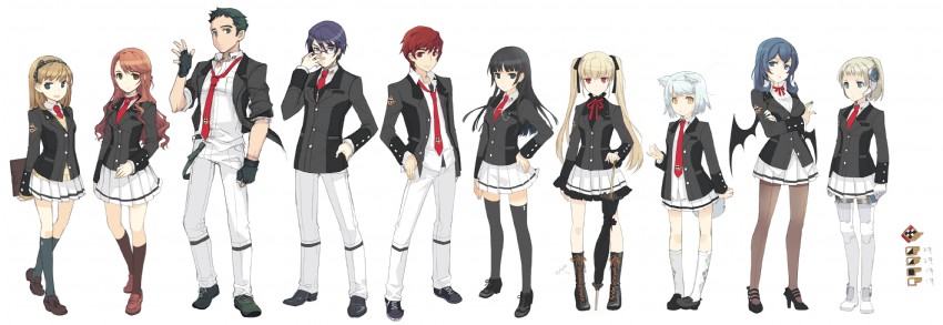 fushigino alice, kujouin kagami, tozawa koutarou, boushi yae, kurono magokoro, and 5 more (ore to kanojo ga maou to yuusha de seitokaichou) drawn by h2so4