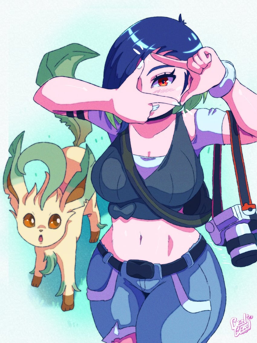 leafeon and perrin (pokemon and 1 more) drawn by artbenbeau