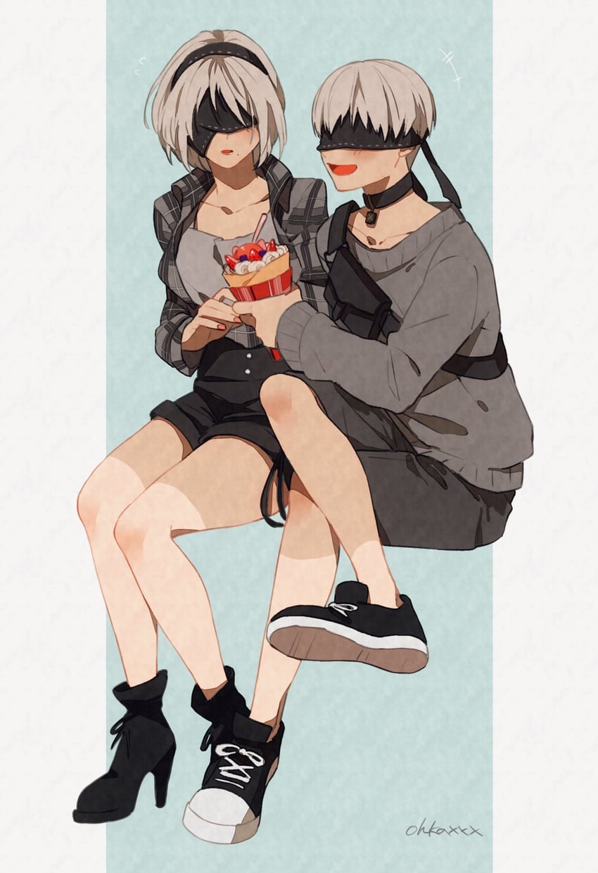 2b and 9s (nier and 1 more) drawn by ouka_(stan)