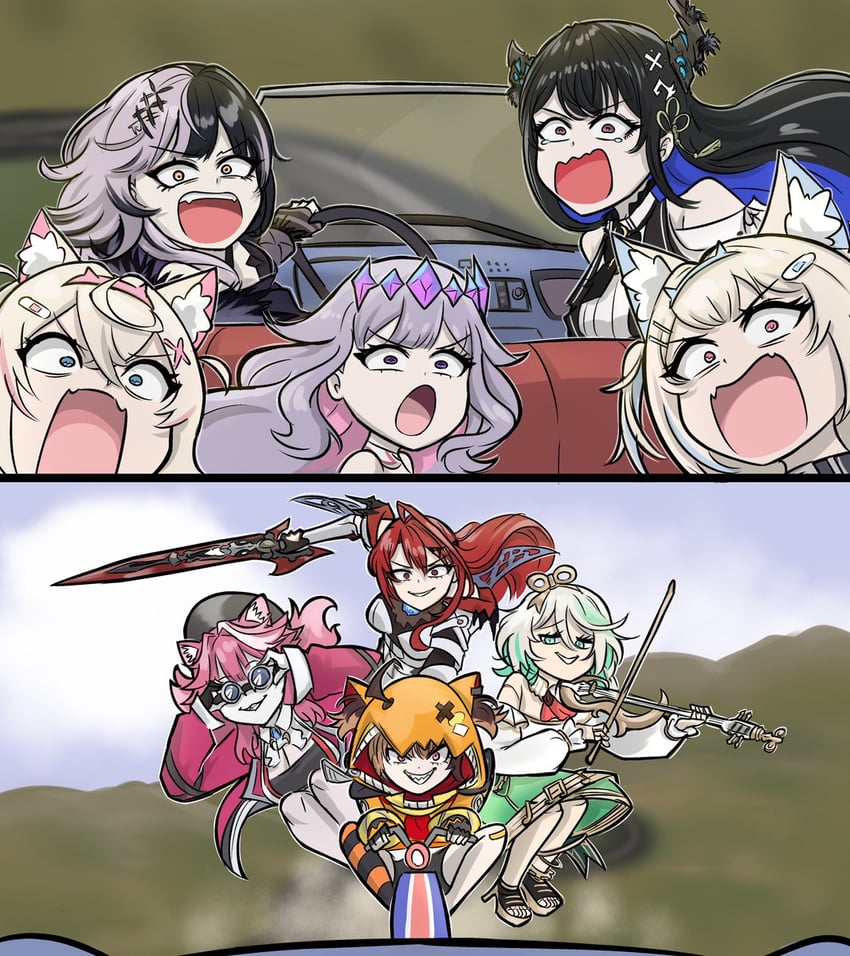 shiori novella, nerissa ravencroft, fuwawa abyssgard, mococo abyssgard, koseki bijou, and 4 more (hololive and 3 more) drawn by dunkemz