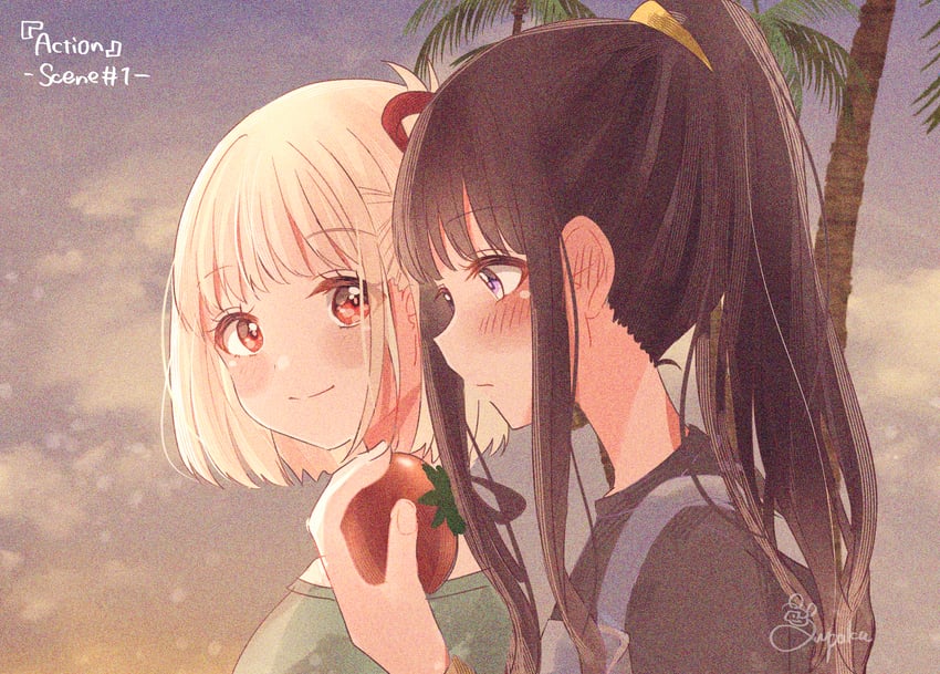 nishikigi chisato and inoue takina (lycoris recoil) drawn by arupaka5tuki