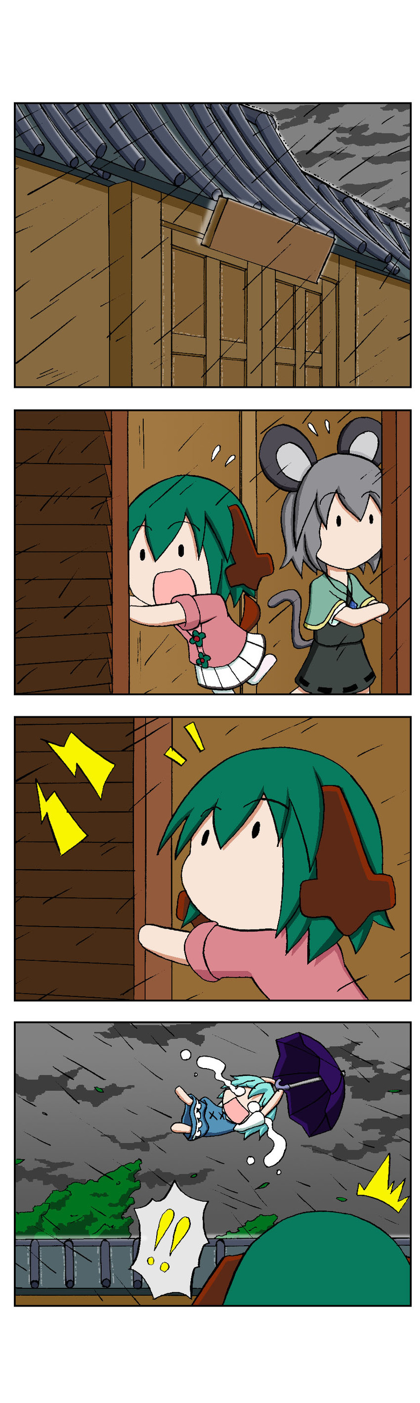 tatara kogasa, nazrin, and kasodani kyouko (touhou) drawn by rakugaki-biyori