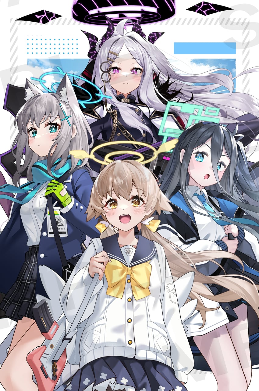 hina, shiroko, aris, and hifumi (blue archive) drawn by shiromoca