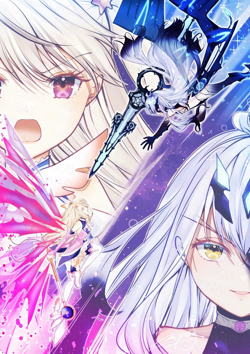 illyasviel von einzbern, melusine, and prisma illya (fate and 2 more) drawn by miyaka_(58305841)