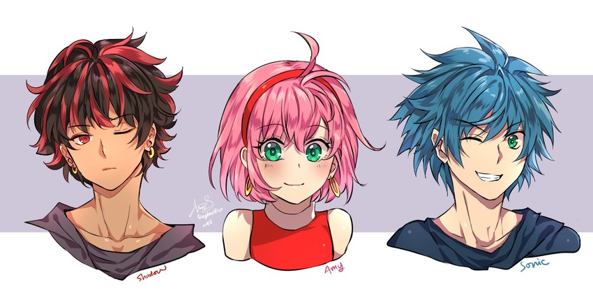 sonic the hedgehog, shadow the hedgehog, and amy rose (sonic) drawn by sagta_panggang