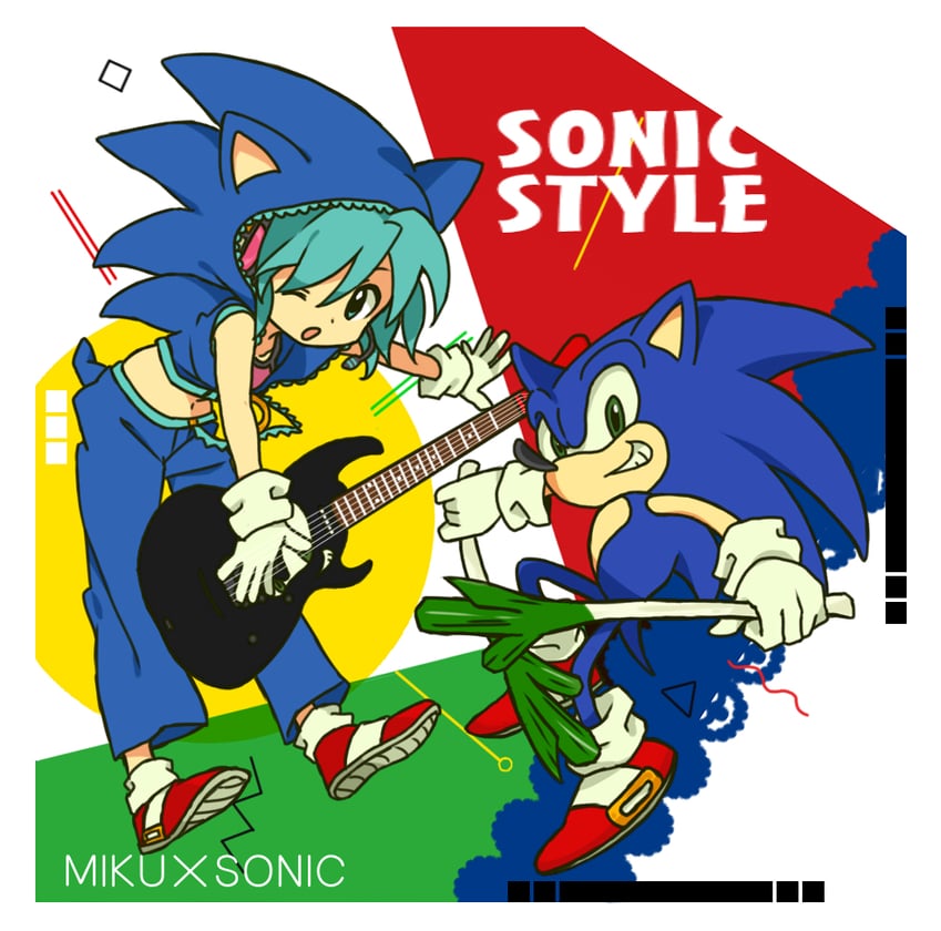 hatsune miku and sonic the hedgehog (vocaloid and 3 more) drawn by bukiko
