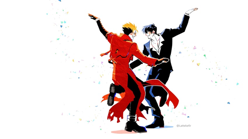 vash the stampede and nicholas d. wolfwood (trigun and 1 more) drawn by lattekefir
