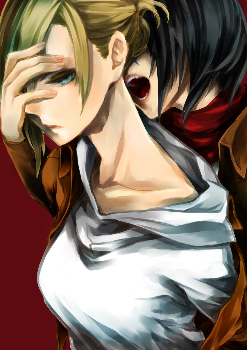 mikasa ackerman and annie leonhart (shingeki no kyojin) drawn by shuu-0208