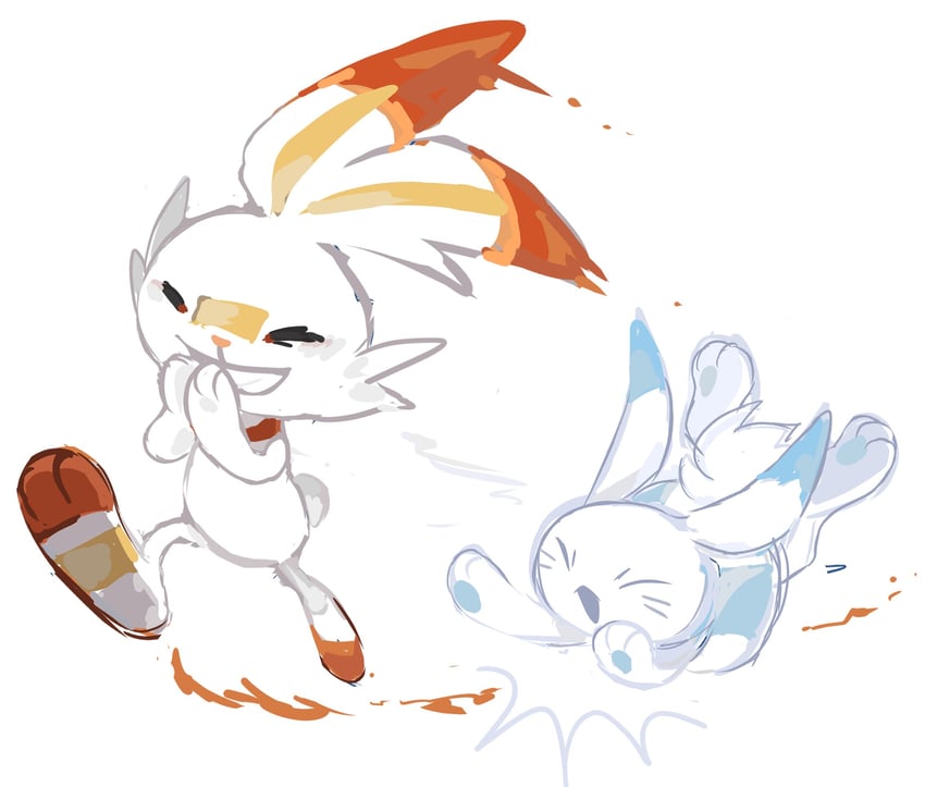 scorbunny and warabbit (pokemon and 1 more) drawn by basilbxun