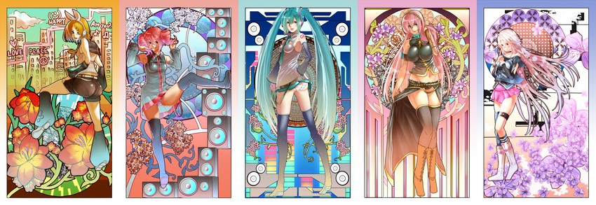 hatsune miku, kagamine rin, megurine luka, kasane teto, and ia (vocaloid and 1 more) drawn by puu_maru