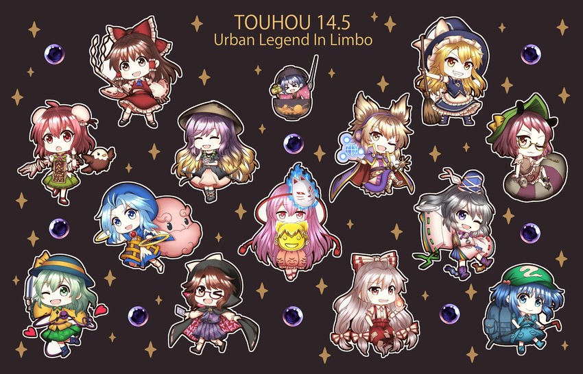 hakurei reimu, kirisame marisa, komeiji koishi, fujiwara no mokou, kawashiro nitori, and 10 more (touhou and 1 more) drawn by vermeith
