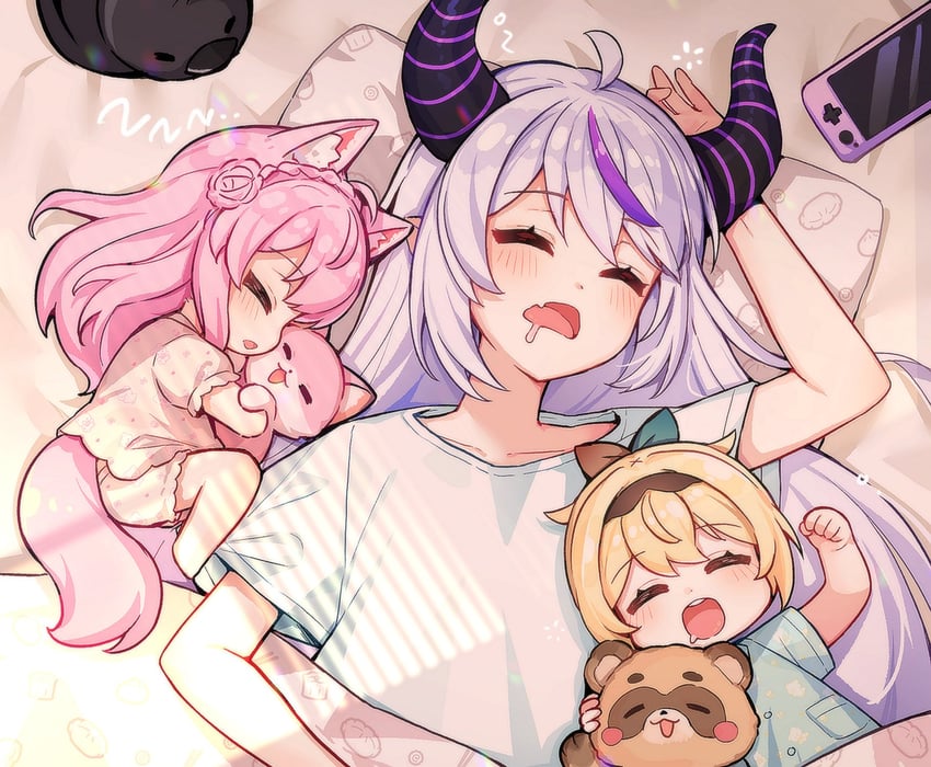 la+ darknesss, hakui koyori, kazama iroha, crow, pokobee, and 1 more (hololive) drawn by mono_(mono_mon)