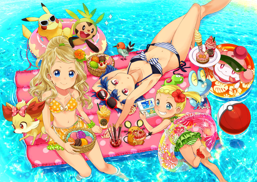 pikachu, serena, fennekin, dedenne, chespin, and 7 more (pokemon and 1 more) drawn by sasairebun