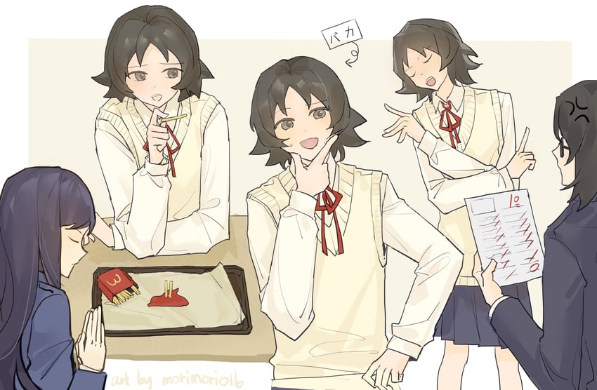 tanaka nozomu, saginomiya shiori, and sawatari masataka (mcdonald's and 1 more) drawn by foresttttttt