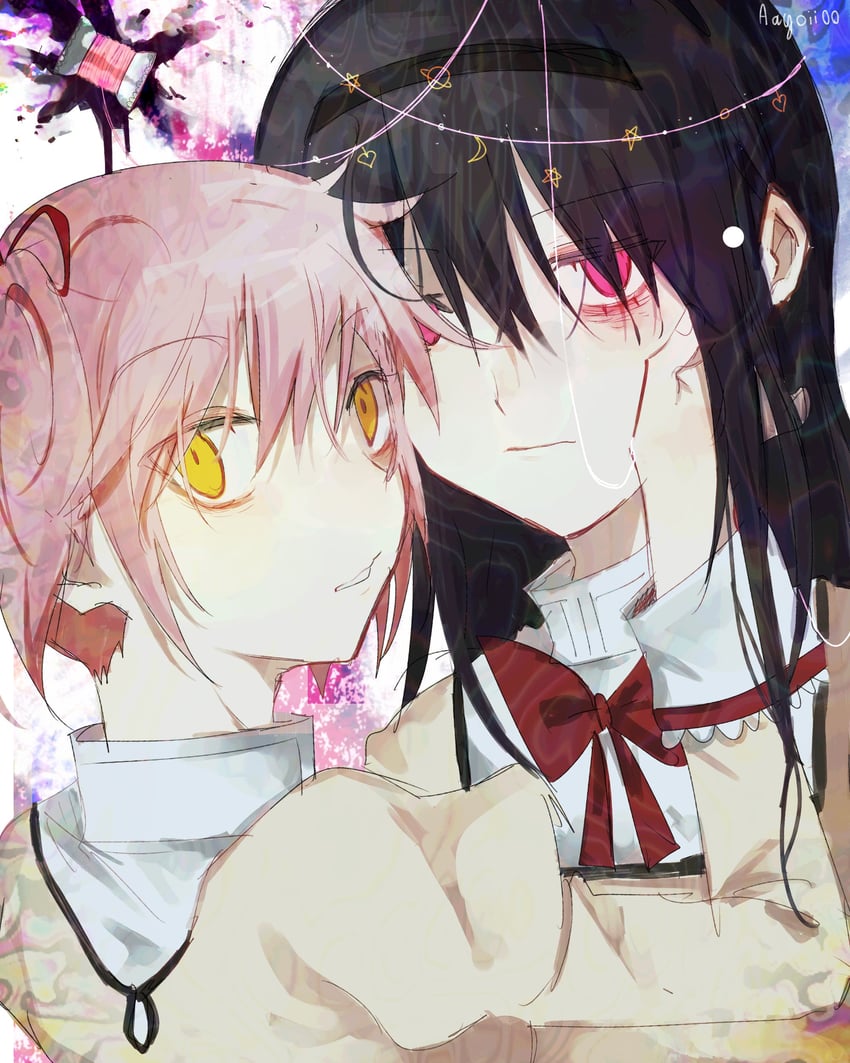 akemi homura and kaname madoka (mahou shoujo madoka magica) drawn by axy_cang
