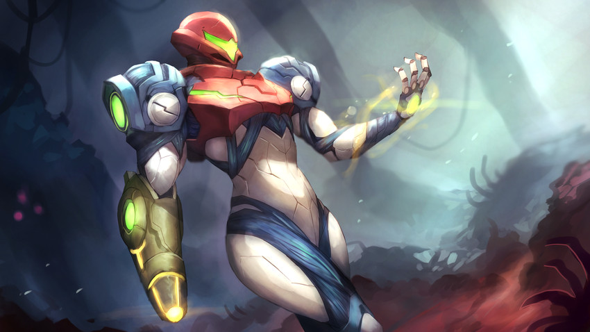 samus aran and e.m.m.i. (metroid and 1 more) drawn by shiburingaru