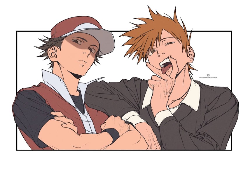 red and blue oak (pokemon and 1 more) drawn by 55oshimechan