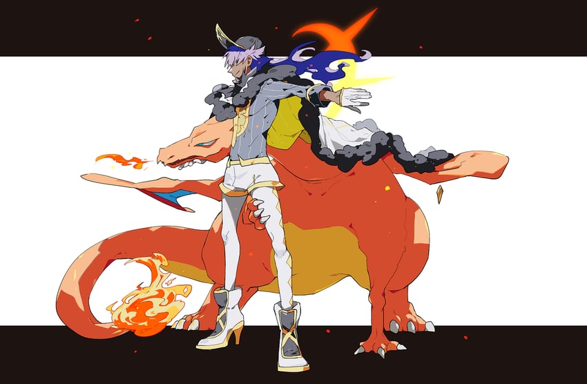 charizard and leon (pokemon and 1 more) drawn by kinkokin_(haikinkinhai)