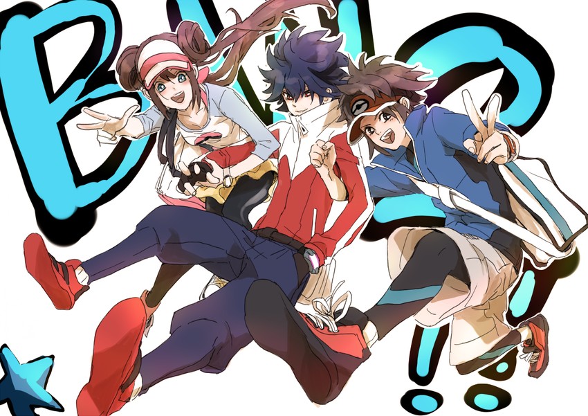 rosa, nate, and hugh (pokemon and 1 more) drawn by tsurukame_(mihomi)