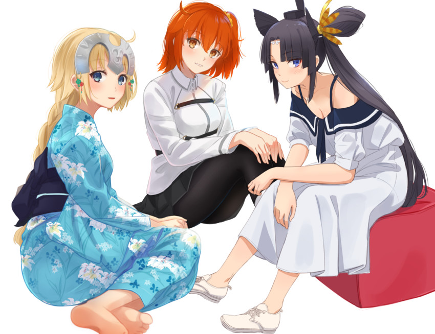 fujimaru ritsuka, ushiwakamaru, and jeanne d'arc (fate and 1 more) drawn by hinoshita_akame